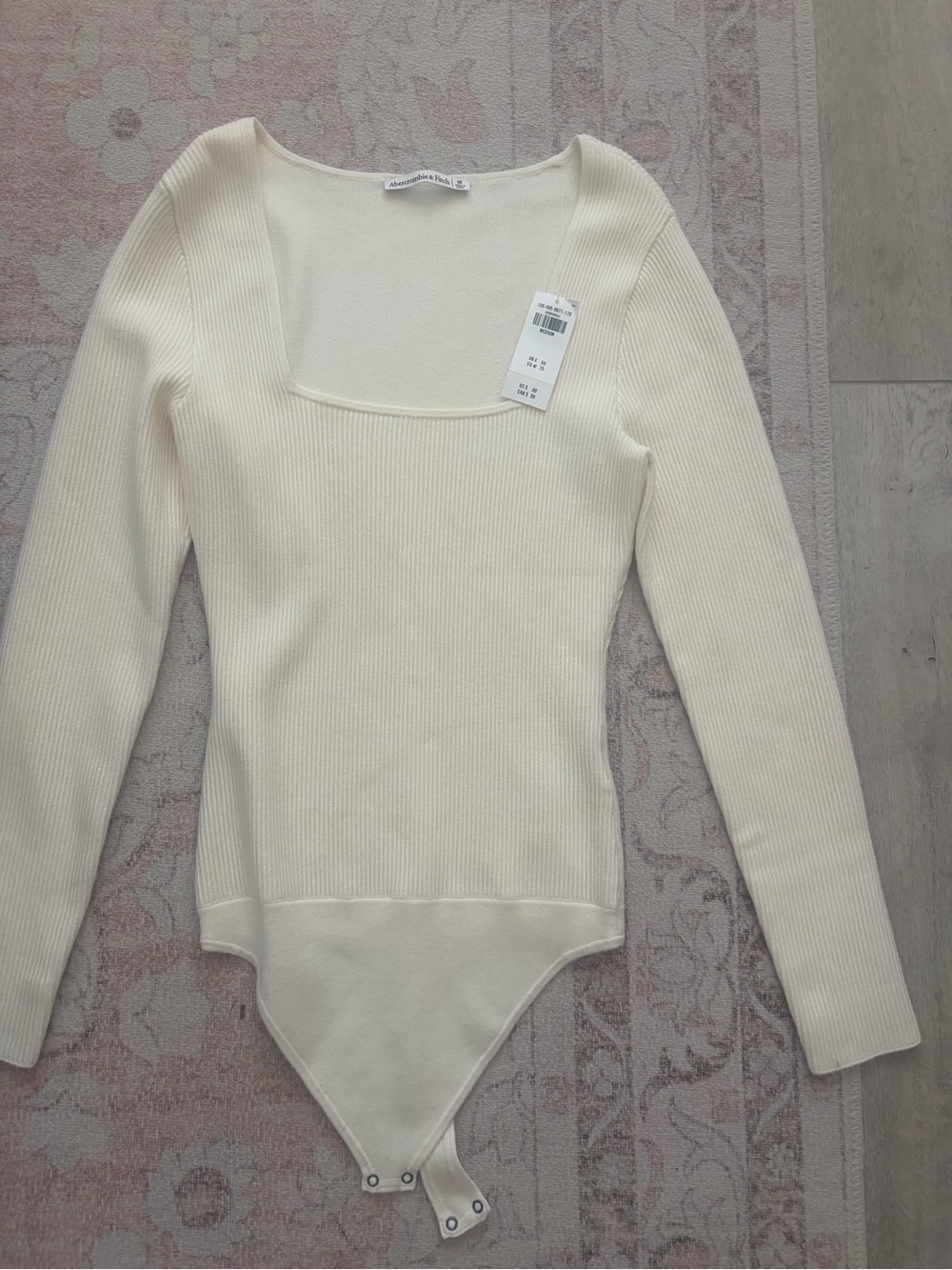 Abercrombie Cream Ribbed Square-Neck Sweater Bodysuit Top